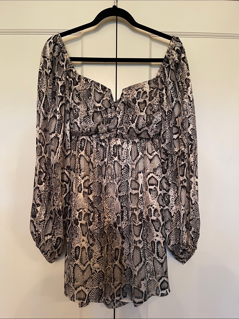 Snake Print Long Sleeve Mini Dress - Neutral Tones